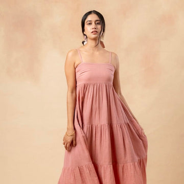 Doodlage Cloudberry Kiss Dress in flowing fabric with intricate floral patterns, full-length view showing elegant design and vibrant colors.