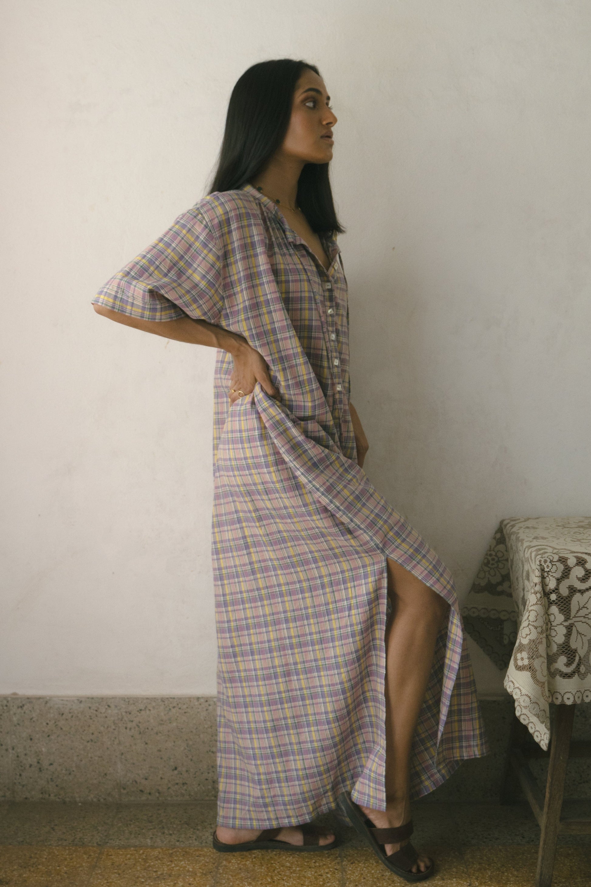 Deeta Meadow long tunic dress with floral pattern, lightweight fabric, and relaxed fit, perfect for casual or summer wear.