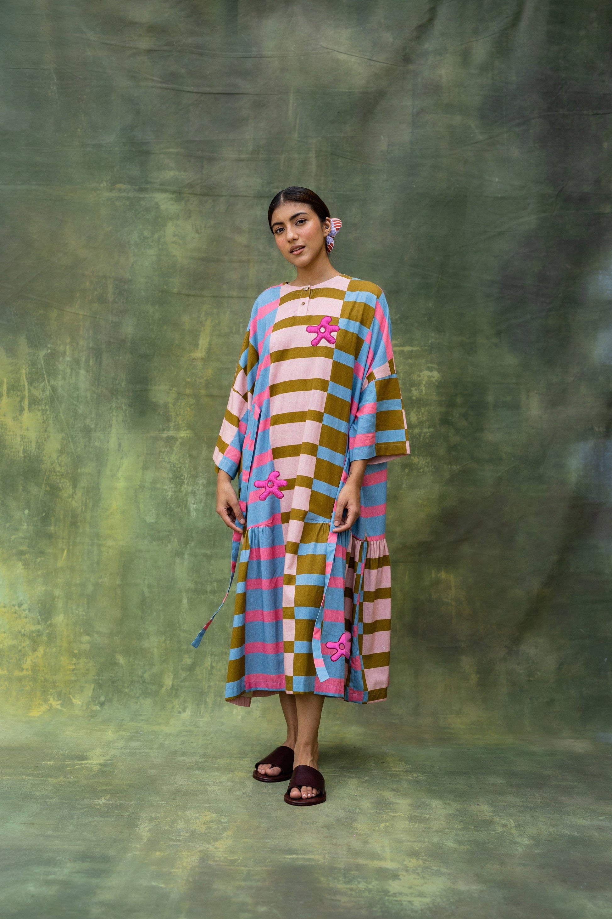 Doodlage Edith striped dress with a relaxed fit, featuring horizontal blue and white stripes and a casual, comfortable style.