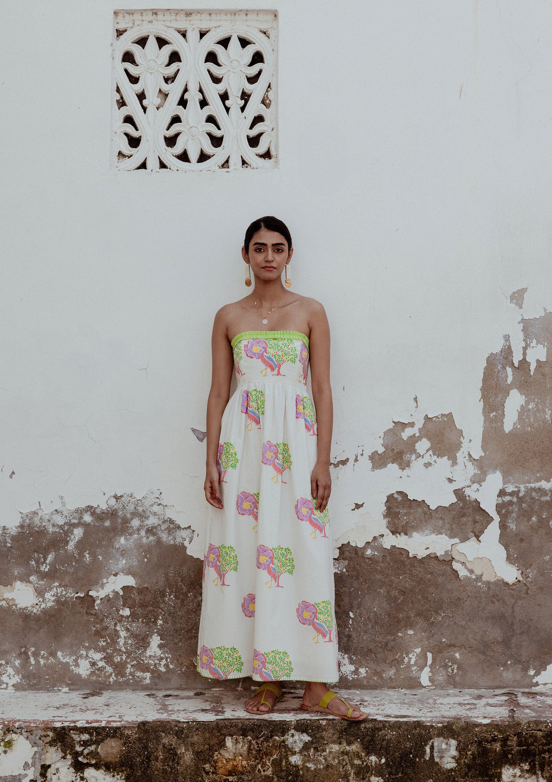Elegant Jobner Dress Saras Crane by The Raw India, featuring intricate embroidery and vibrant traditional design.