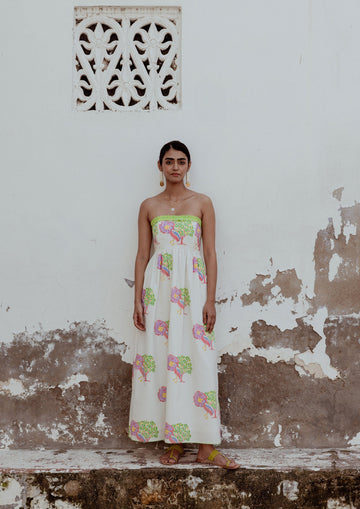 Elegant Jobner Dress Saras Crane by The Raw India, featuring intricate embroidery and vibrant traditional design.
