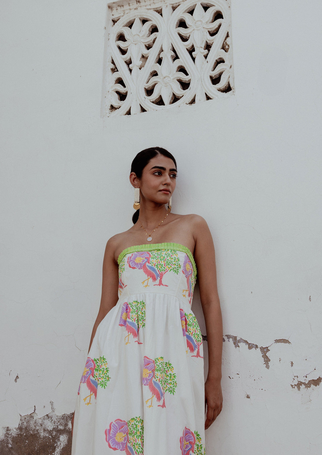 Elegant Jobner Dress Saras Crane by The Raw India, featuring intricate embroidery and vibrant traditional design.