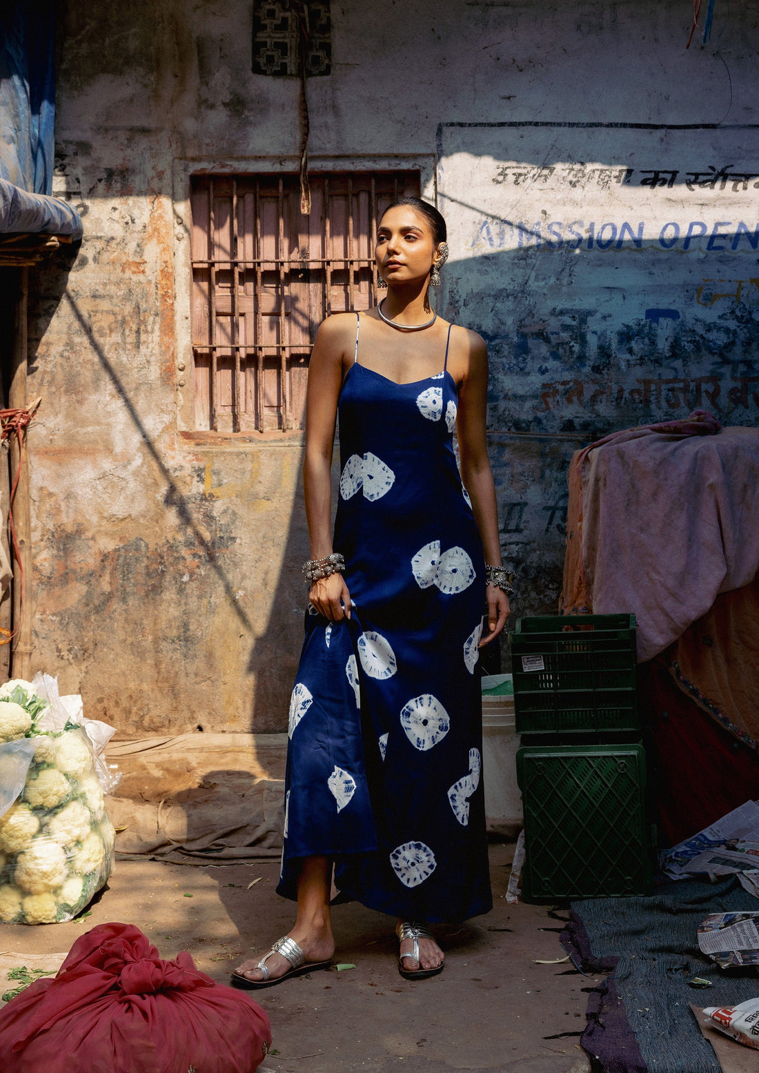 Indigo Bandhani Jodha dress by The Raw India, featuring traditional tie-dye patterns and intricate detailing on the fabric.
