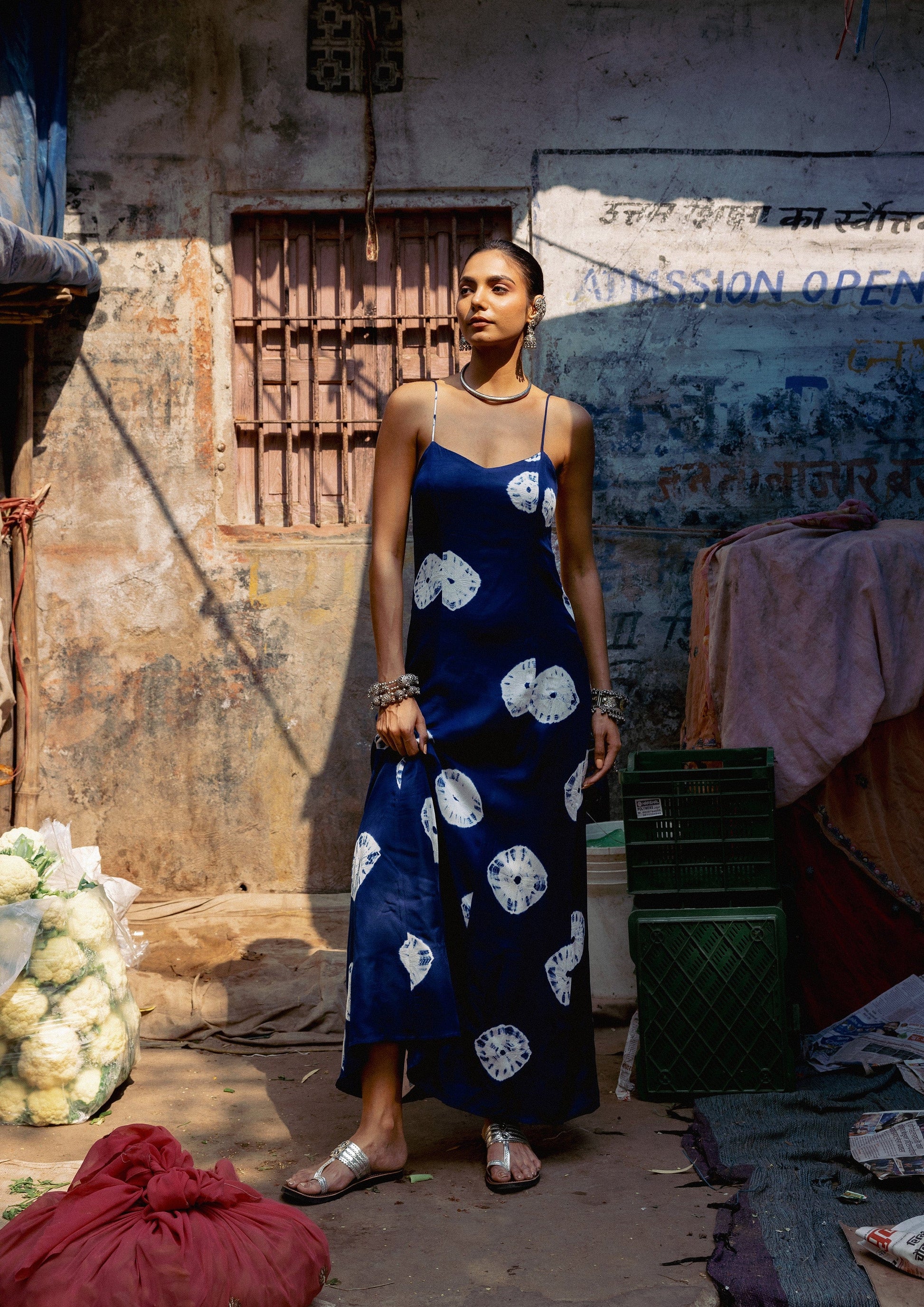 Indigo Bandhani Jodha dress by The Raw India, featuring traditional tie-dye patterns and intricate detailing on the fabric.