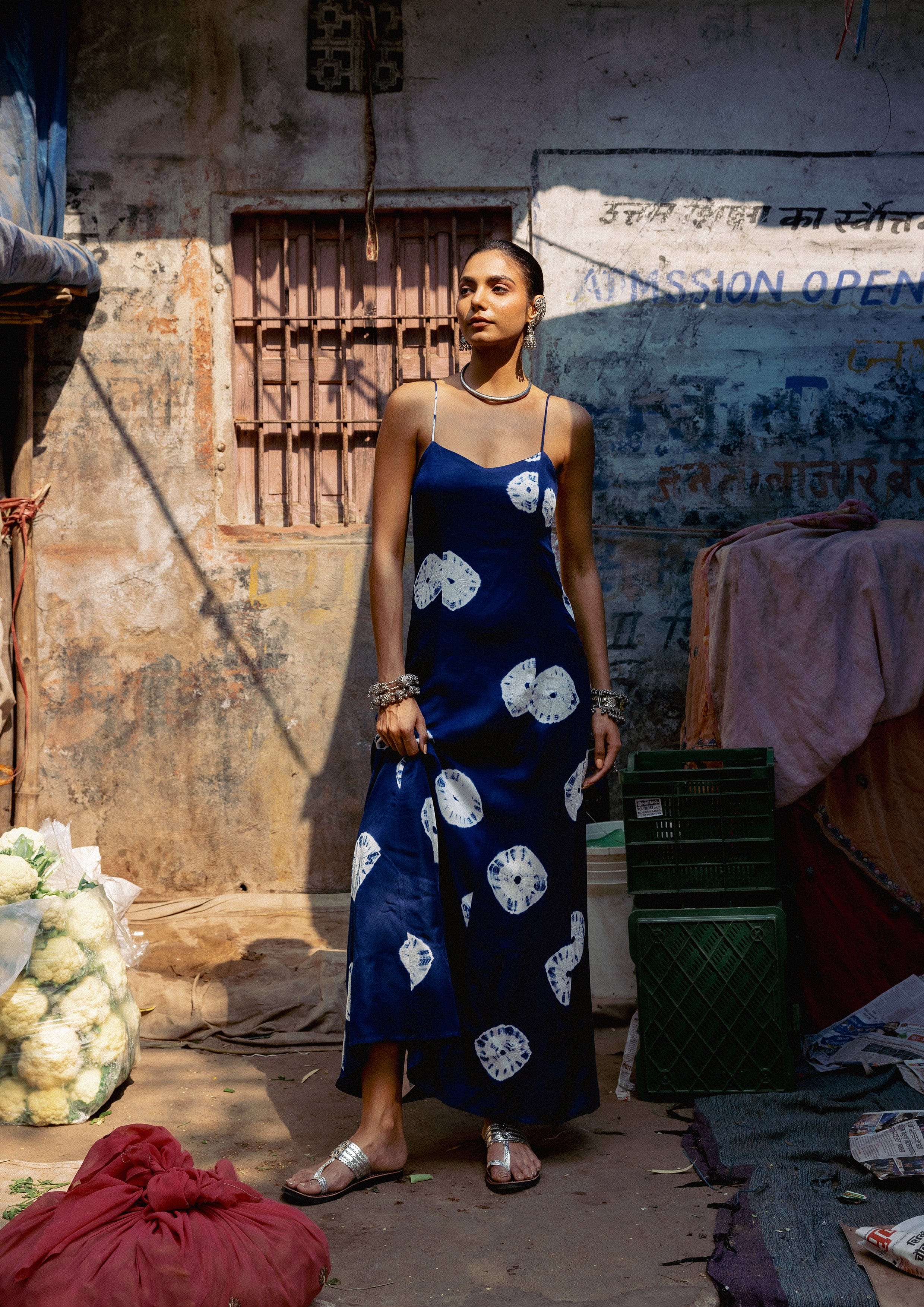 Indigo Bandhani Jodha dress by The Raw India, featuring traditional tie-dye patterns and intricate detailing on the fabric.