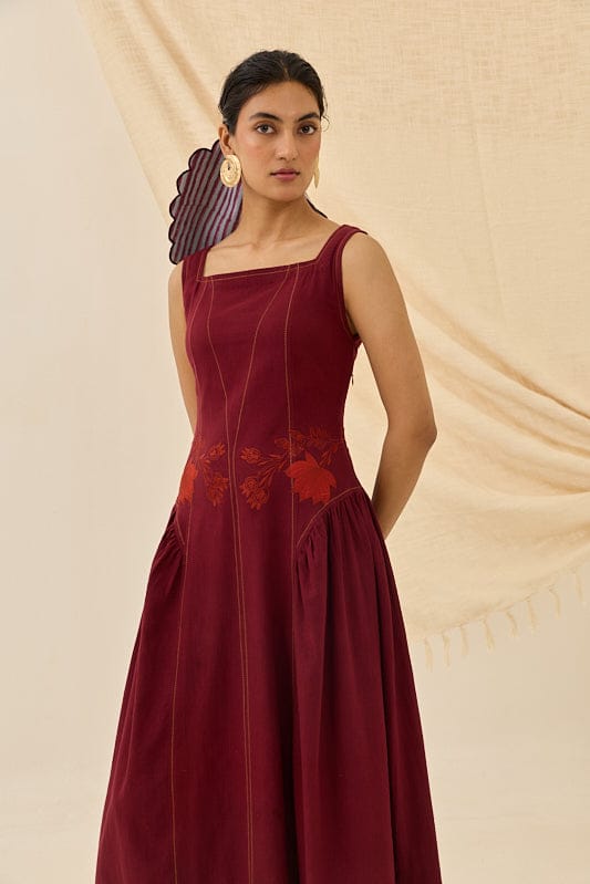 JODI Kuhu handloom dress featuring traditional woven fabric in earthy tones, showcasing intricate handloom craftsmanship.