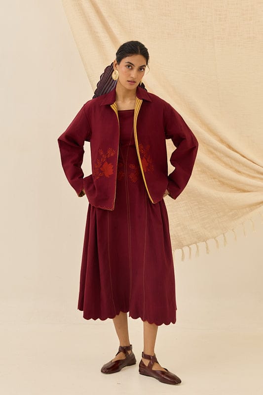 Reversible Kuhu handloom jacket by JODI, showcasing vibrant woven patterns and detailed craftsmanship on both sides.