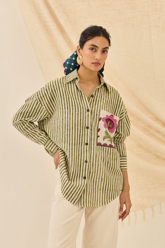 JODI Pihu handloom shirt with intricate woven patterns, showcasing traditional craftsmanship and comfortable fit.
