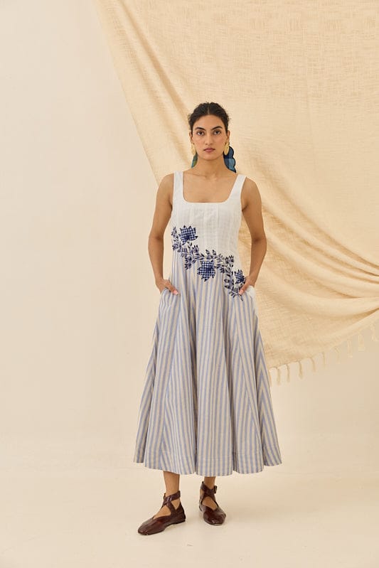 Kunj handloom dress by JODI featuring vibrant traditional patterns and elegant fabric, perfect for festive or casual wear.