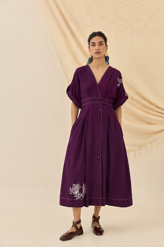 Morni handloom wrap dress by JODI, featuring traditional patterns and a flattering fit, shown on a model.