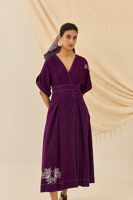 Morni handloom wrap dress by JODI, featuring traditional patterns and a flattering fit, shown on a model.