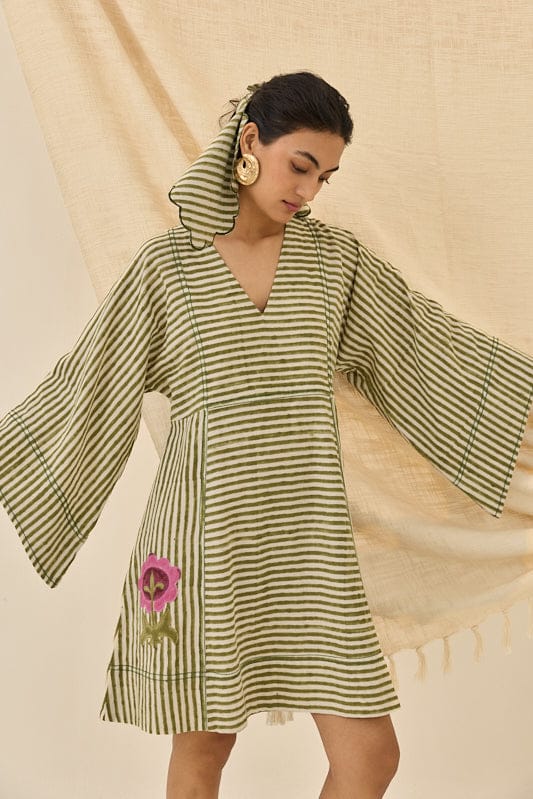 JODI Pihu handloom shift dress in vibrant fabric, showcasing traditional design and comfortable fit for casual wear.