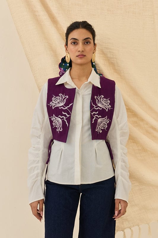 JODI Morni handloom bib waistcoat with intricate traditional patterns and vibrant colors, displayed on a plain background.