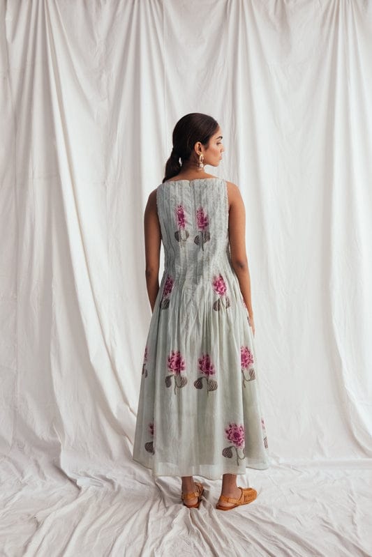JODI Gulkand day dress with floral print, lightweight fabric, and relaxed fit, perfect for casual wear.