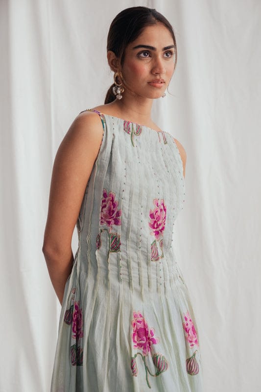 JODI Gulkand day dress featuring vibrant floral print and comfortable fabric, perfect for casual daytime wear.