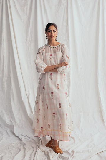 JODI Kulfi peasant dress with flowy fabric, intricate embroidery, and bohemian style, perfect for casual or summer wear.