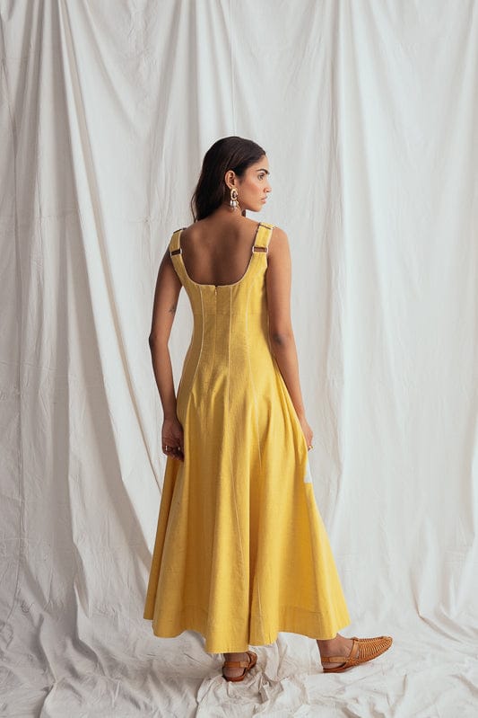 JODI Aamras handloom dress featuring vibrant traditional fabric with intricate patterns and a flowing silhouette.