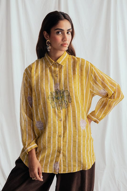 JODI Dhoop shirt featuring a stylish, ergonomic design with intricate fabric details, displayed on a mannequin.