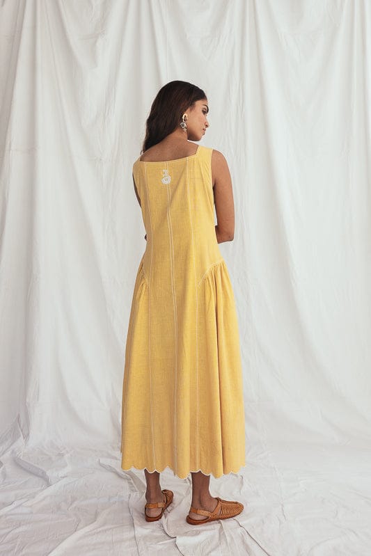 JODI Aamras handloom day dress featuring intricate patterns, soft fabric, and vibrant colors, displayed on a mannequin.