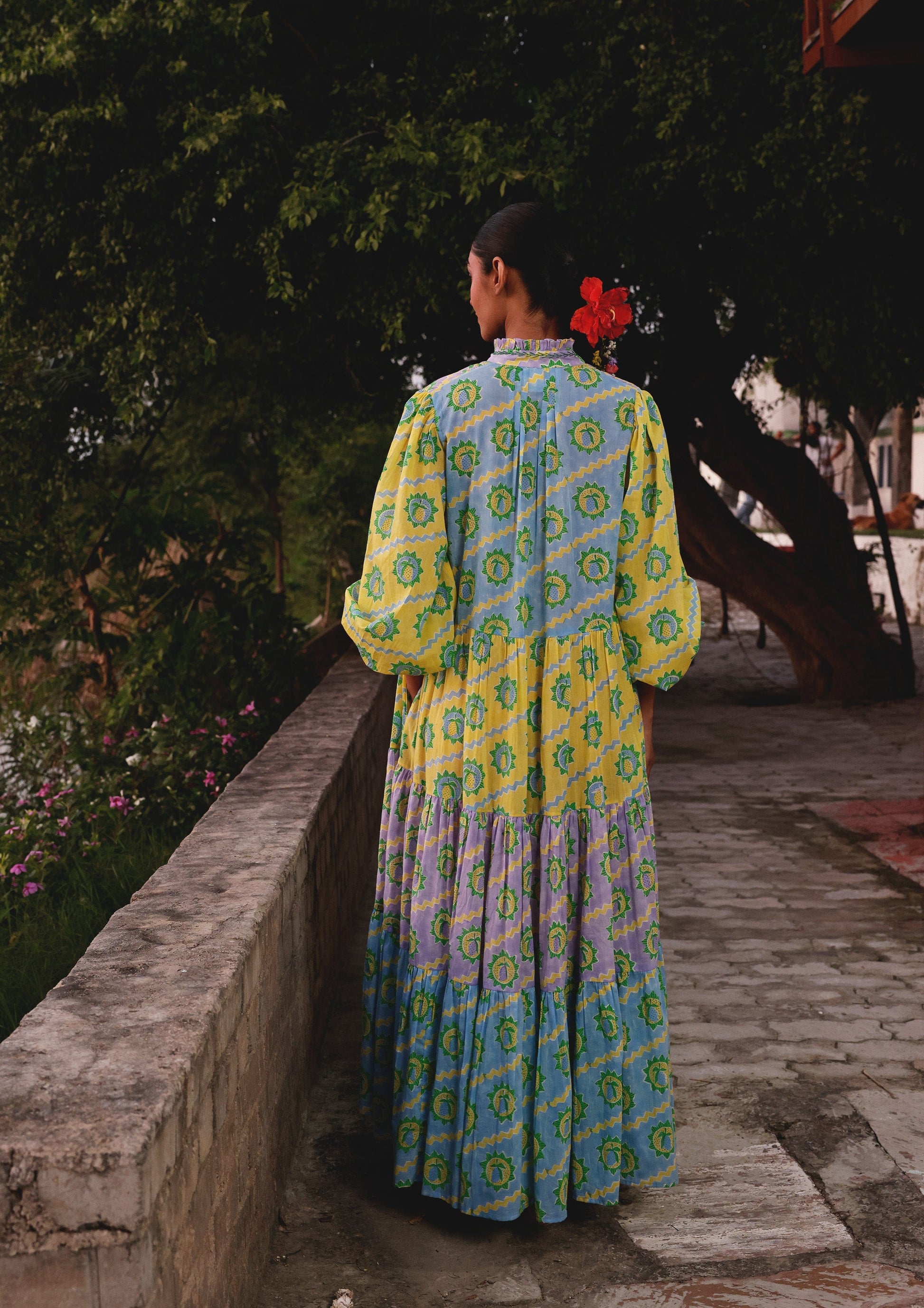 Colorful Kakori dress by The Raw India featuring vibrant mango print, made from lightweight fabric, perfect for casual wear.