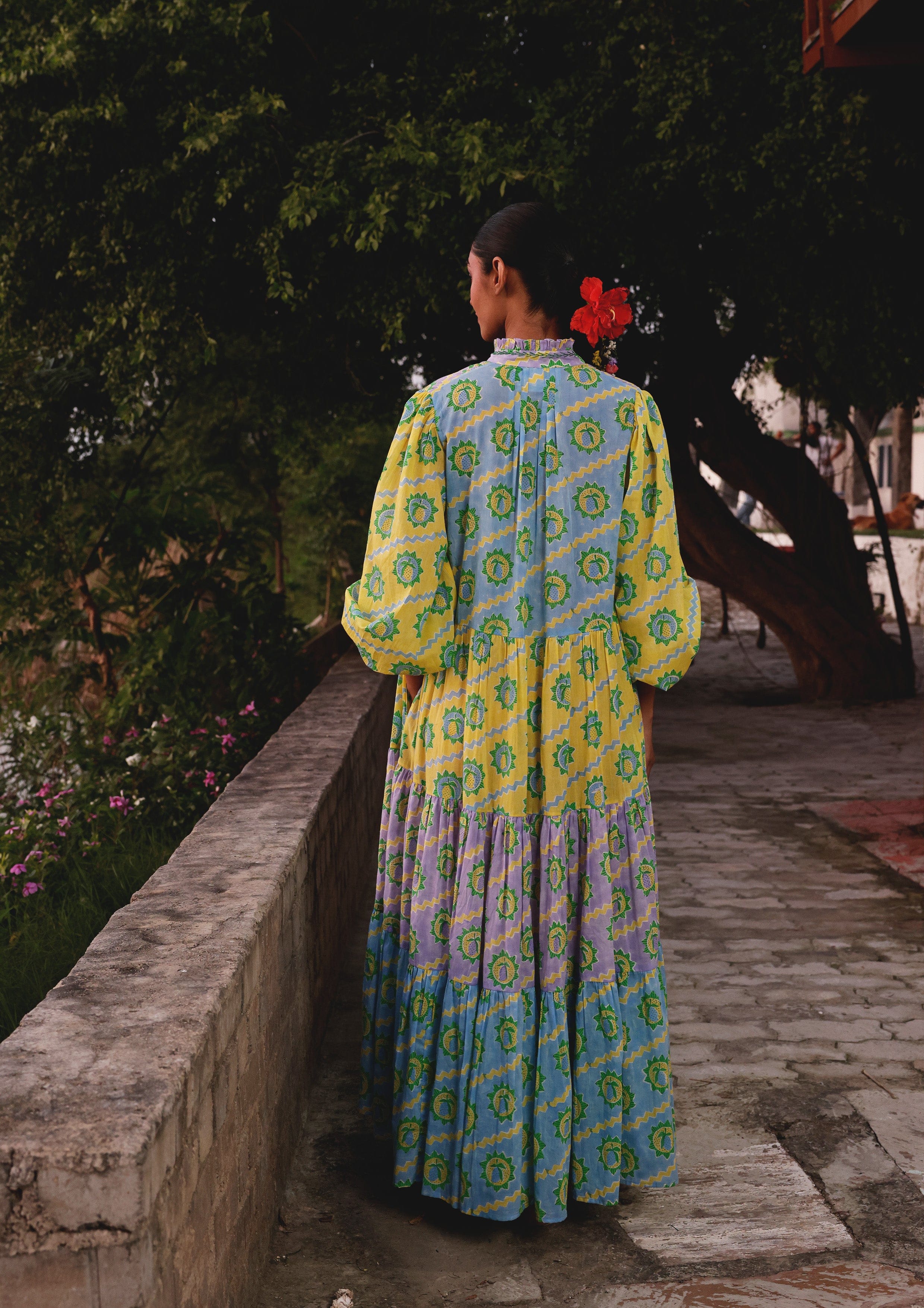 Colorful Kakori dress by The Raw India featuring vibrant mango print, made from lightweight fabric, perfect for casual wear.
