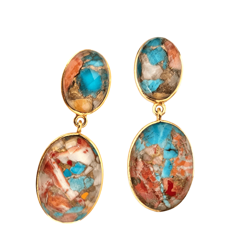 Gold Kandie earrings from Bombaybirds featuring intricate design and hanging ornamentation, displayed on a white background.