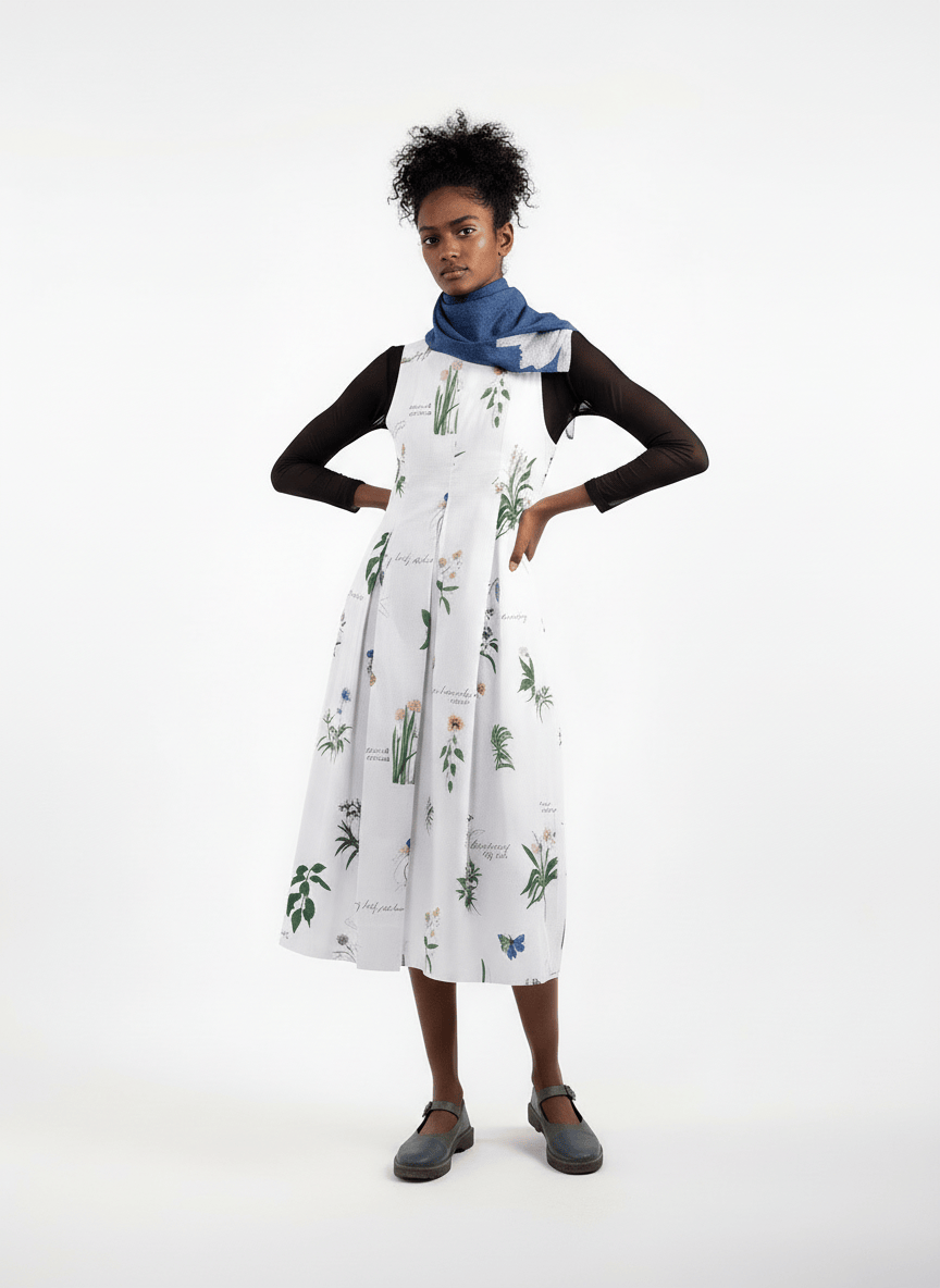 Doodlage Malaya printed dress with floral patterns, short sleeves, and a flowing silhouette perfect for casual wear.