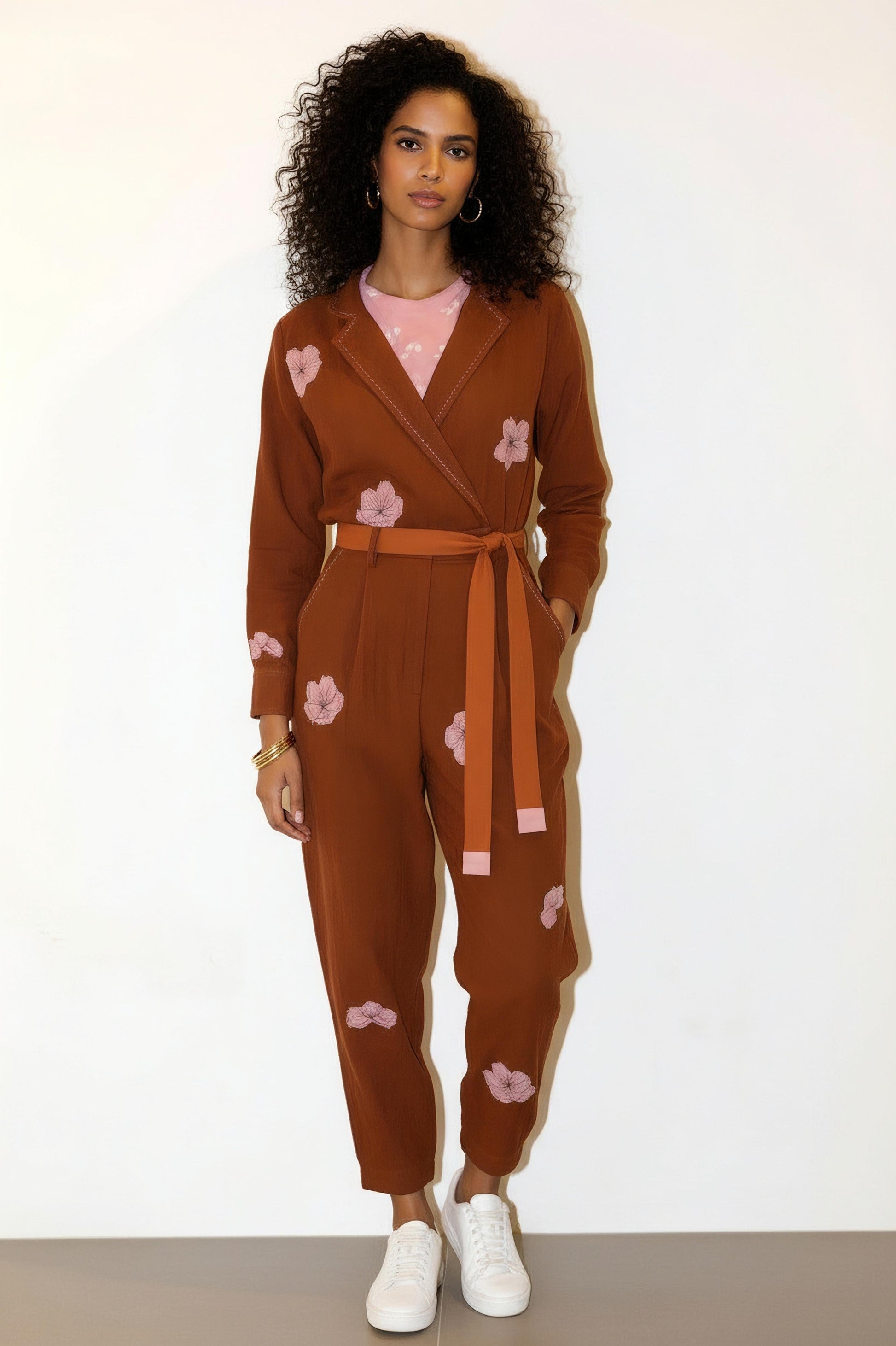 Doodlage Hearth jumpsuit with clean background, showcasing casual, stylish design in a neutral fabric.