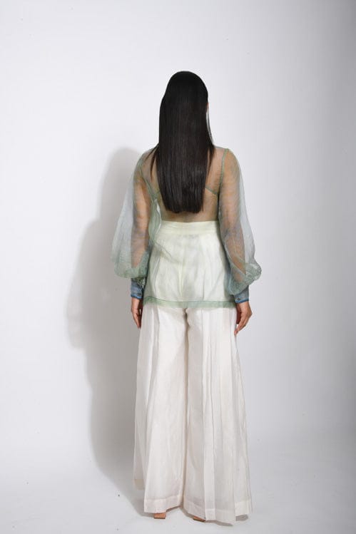 Sea waves organza shirt by Theloomart featuring sheer, flowing fabric in a wave-inspired pattern, perfect for elegant casual wear.