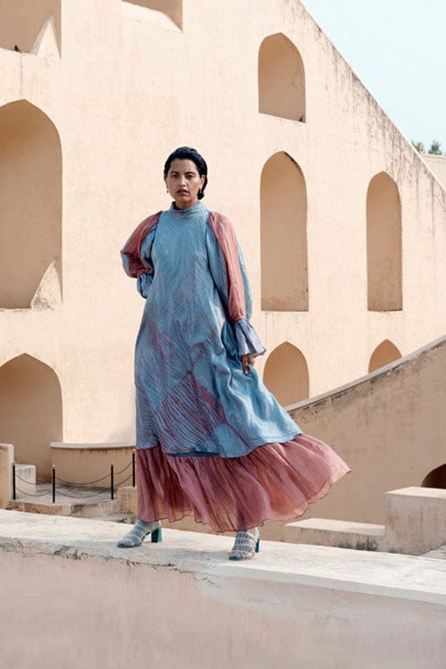 Blush and teal dress by Theloomart featuring a stylish design with flowing fabric and elegant detailing.