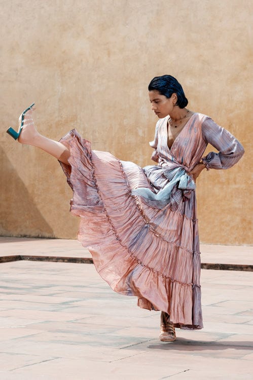 Elegant icy rust-colored dress by Theloomart featuring a flowing design and stylish neckline for sophisticated looks.