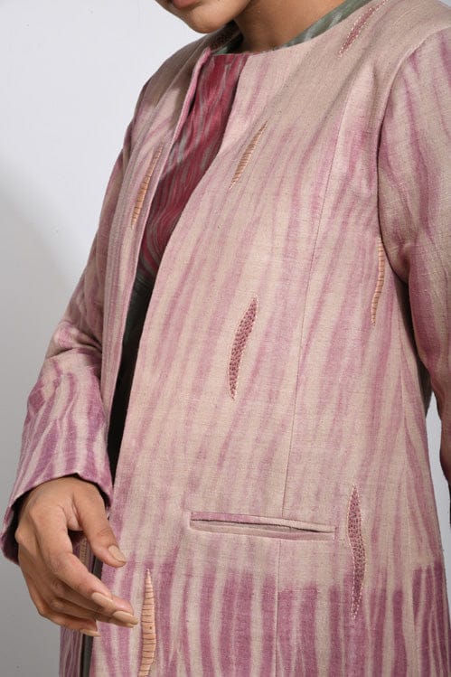 Dusty Sangaria jacket by Theloomart, featuring a soft, textured fabric in a muted dusty sangaria color, displayed on a hanger.