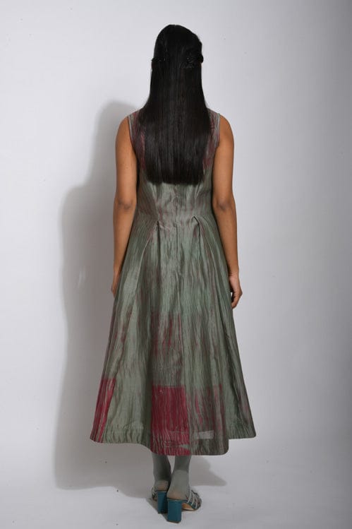 Theloomart Pickle & Wine dress displayed in a stylish, flowing design with intricate pattern details, suitable for casual or semi-formal wear.
