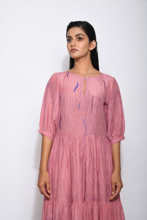 Elegant Cannon silk dress by Theloomart featuring a flowing design and subtle sheen, perfect for formal or special occasions.