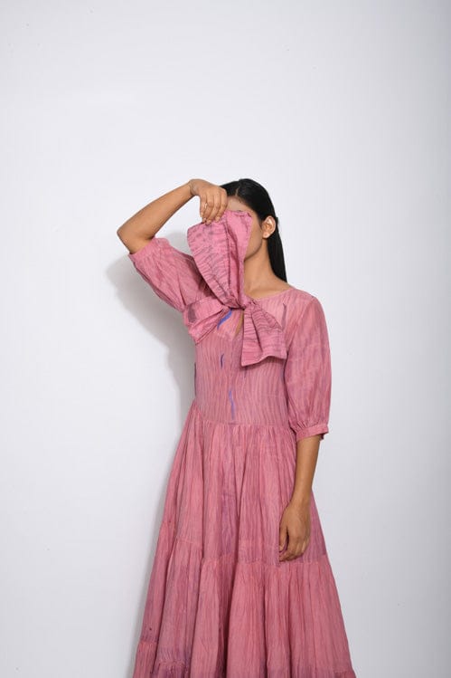 Elegant navy silk dress by Theloomart featuring a flowing design and intricate detailing, perfect for formal occasions.