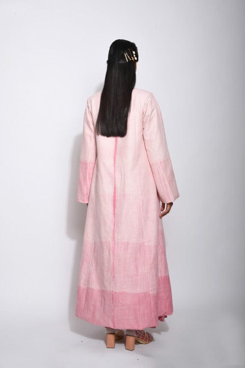 Coral haze jacket by Theloomart showing a stylish, lightweight jacket with coral color and textured fabric details.