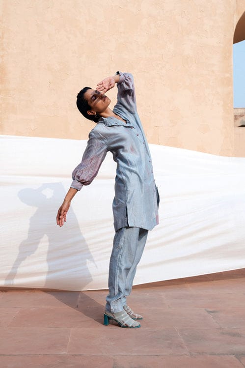 Blue Iceberg shirt from Theloomart with a classic fit, featuring a collar and button closure, displayed on a hanger.