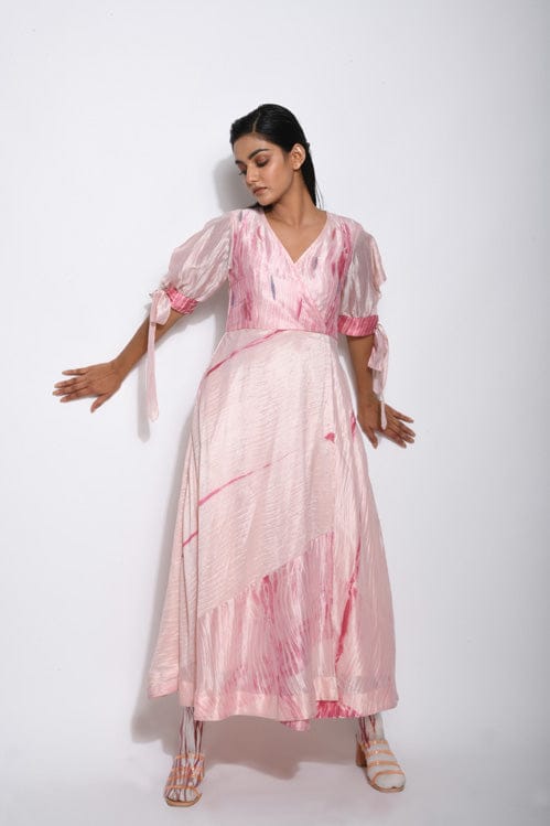 Elegant rose-colored dress from Theloomart with a flowing design, perfect for formal or special occasions.