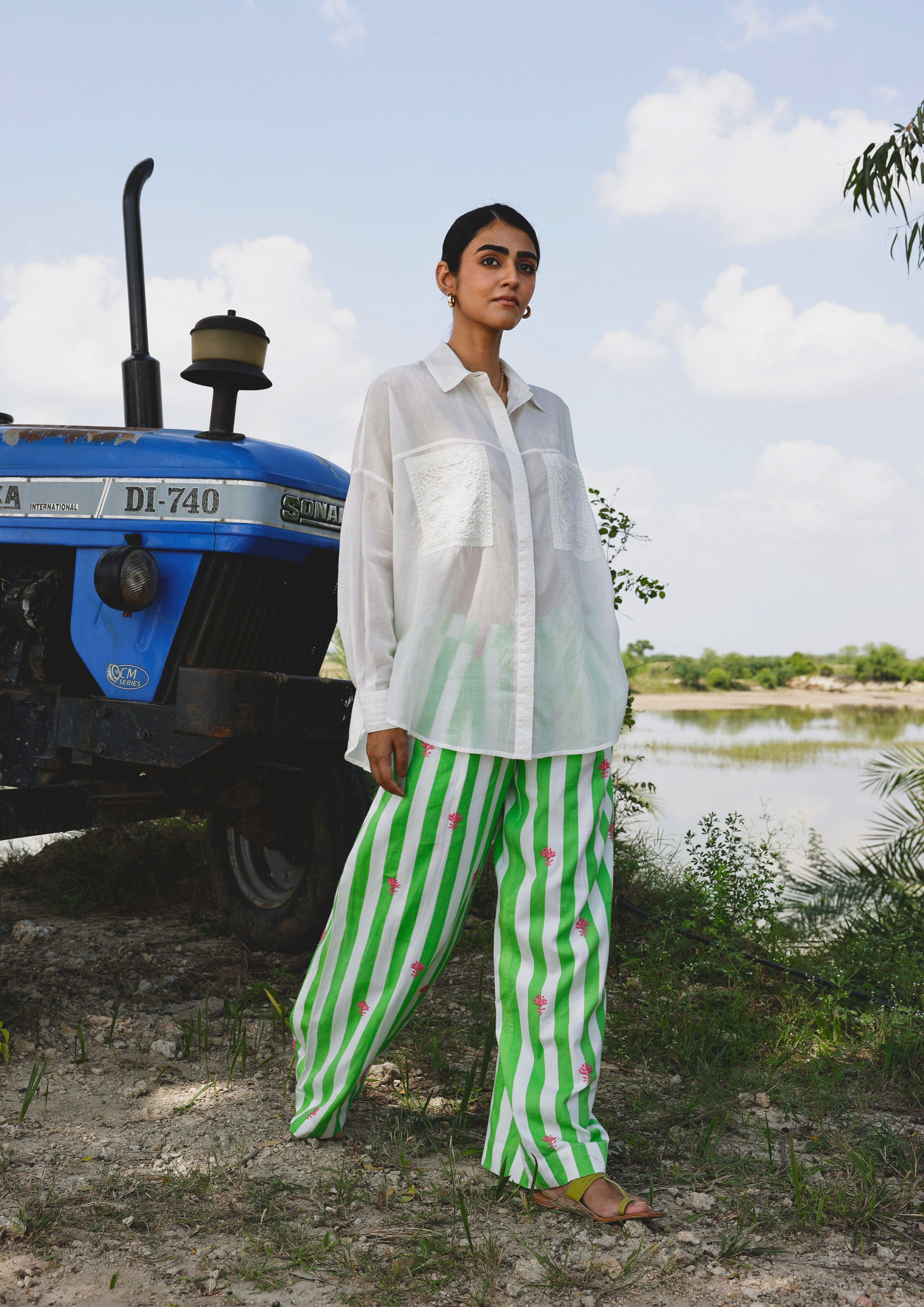 Traditional Lucknow Pants with stripe design and Chikankari embroidery, crafted by The Raw India, featuring intricate hand-stitched details.