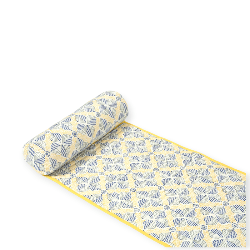 Bright lime beach mat by Bombaybirds with a woven texture, ideal for relaxing on the sand or by the pool.