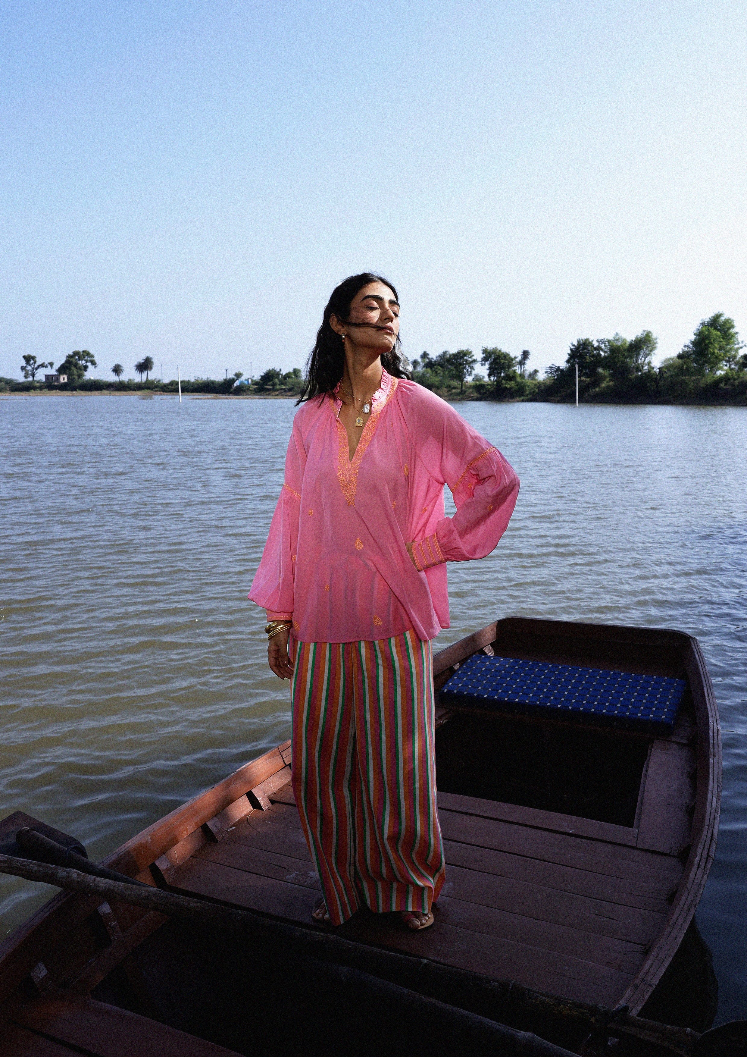 Elegant Mahal Blouse with intricate Chikankari embroidery by The Raw India, featuring detailed hand-stitched floral patterns.