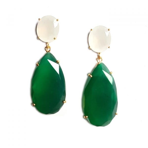 Bombaybirds Mo'orea green tear drop earrings with gold-tone hooks, elegant and lightweight jewelry for stylish accessories.