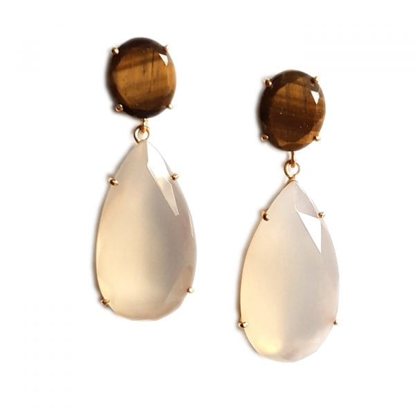 Ivory tear-drop earrings from Bombaybirds Mo'orea earrings line, featuring elegant dangling design with a smooth finish.