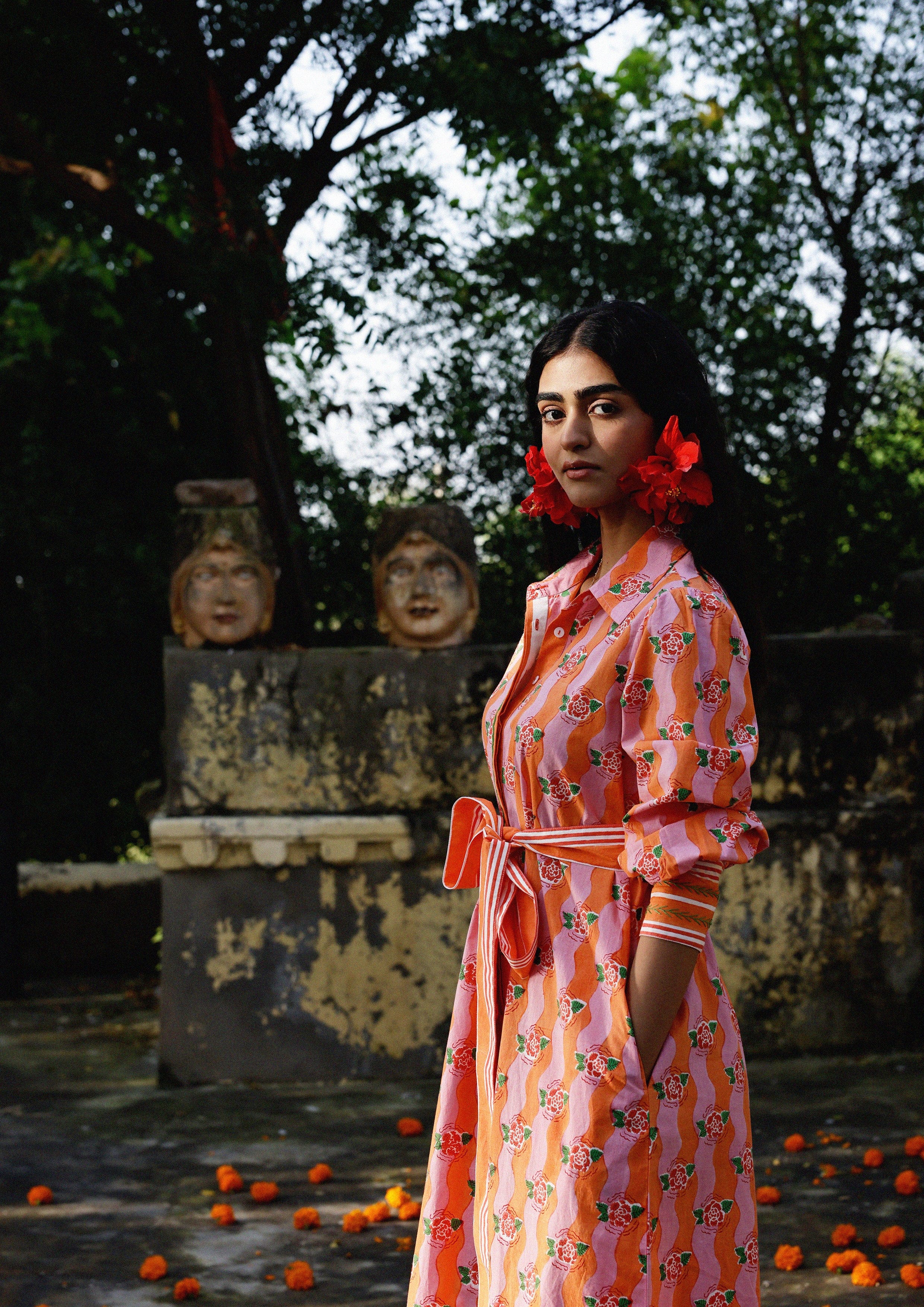 Mughal Shirt Dress Citrus Ganga by The Raw India featuring a traditional shirt dress design with vibrant citrus pattern.