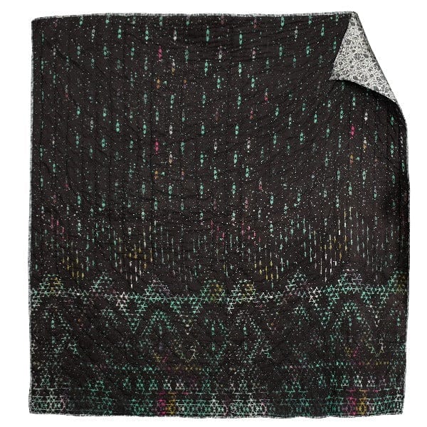 Galaxy garden grey reversible blanket by Bombaybirds, soft and cozy living room throw with galaxy and floral patterns.