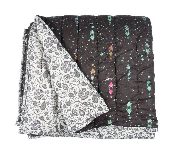 Galaxy garden grey reversible blanket from Bombaybirds, living room decor with soft, cozy fabric and galaxy-inspired pattern.