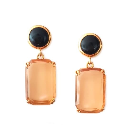 Bombaybirds Noori earrings featuring champagne quartz drop design with gold-tone accents.