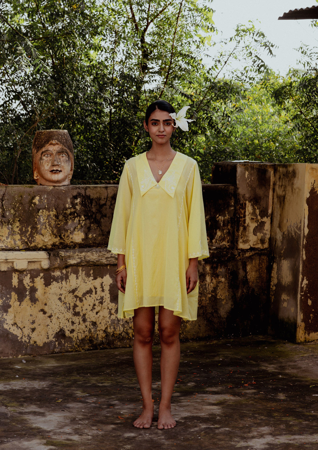 Elegant Noor Kaftan Chikankari dress by The Raw India with intricate hand-embroidery and flowing silhouette.