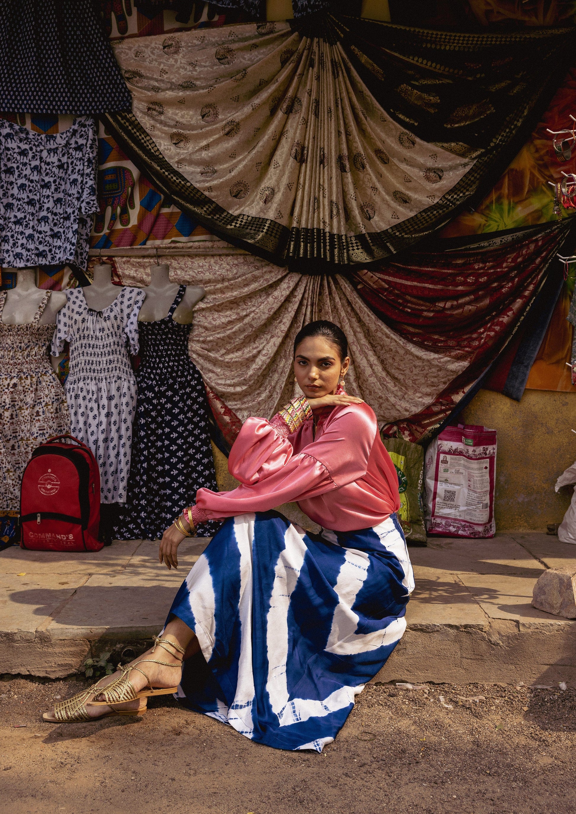 Indigo Rani skirt with Leheriya pattern from The Raw India, featuring traditional Indian textile design and vibrant colors.