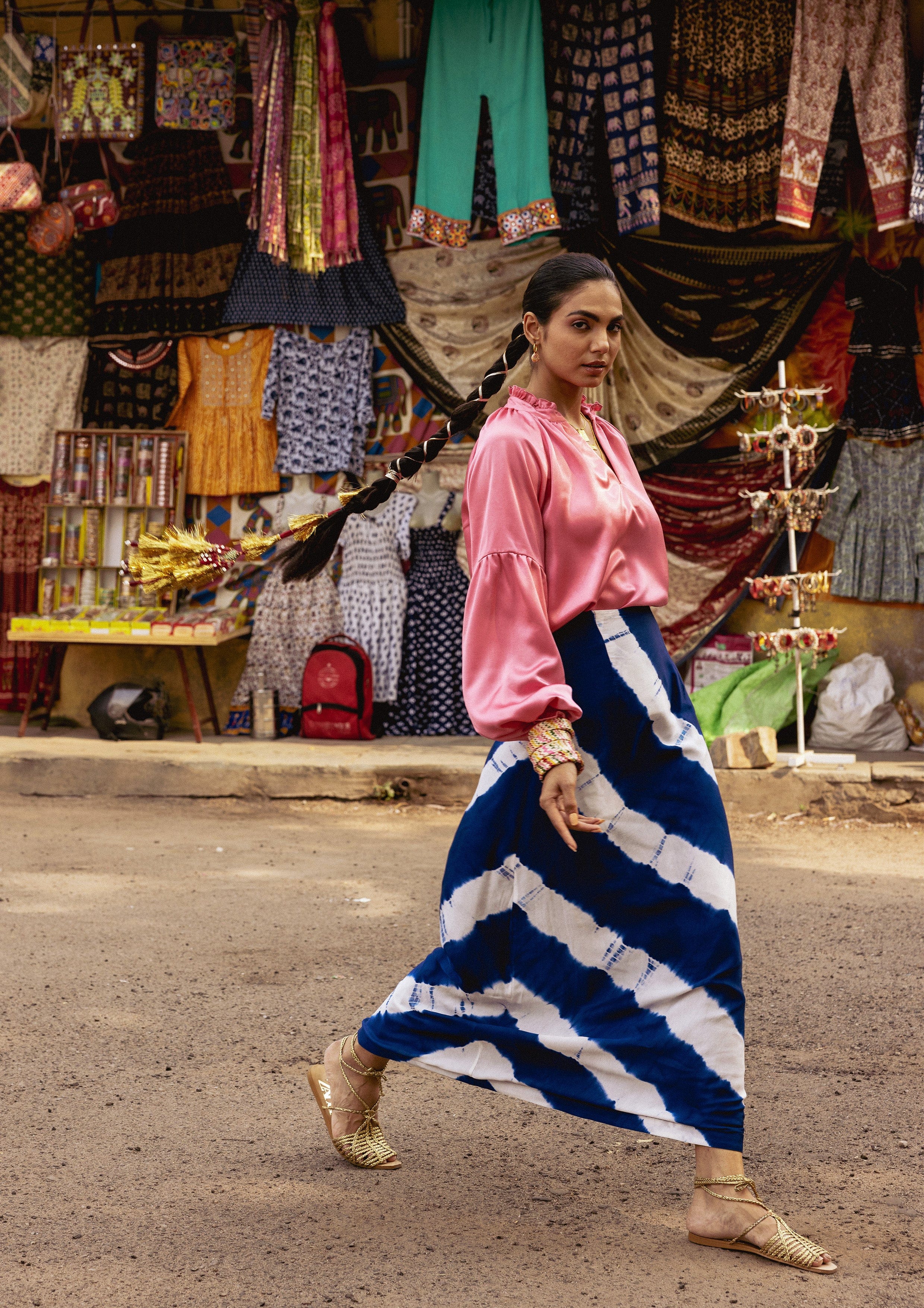 Indigo Rani skirt with Leheriya print from The Raw India, featuring traditional patterns and vibrant colors.